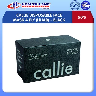CALLIE DISPOSABLE FACE MASK 4 PLY 50'S (HIJAB)- BLACK (NR)
